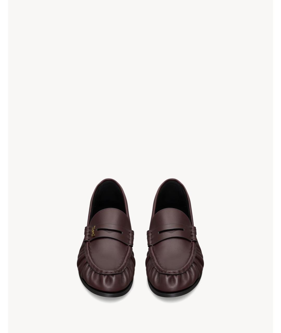 SAINT LAURENT Бордовые кожаные лоферы, фото 2