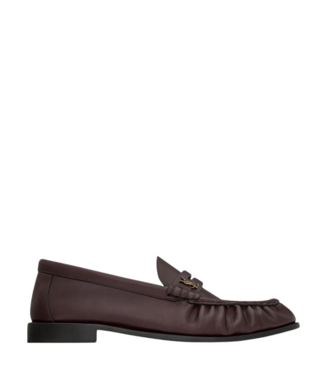SAINT LAURENT Бордовые кожаные лоферы, фото 1