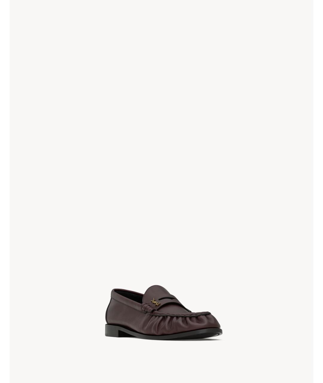 SAINT LAURENT Бордовые кожаные лоферы, фото 4