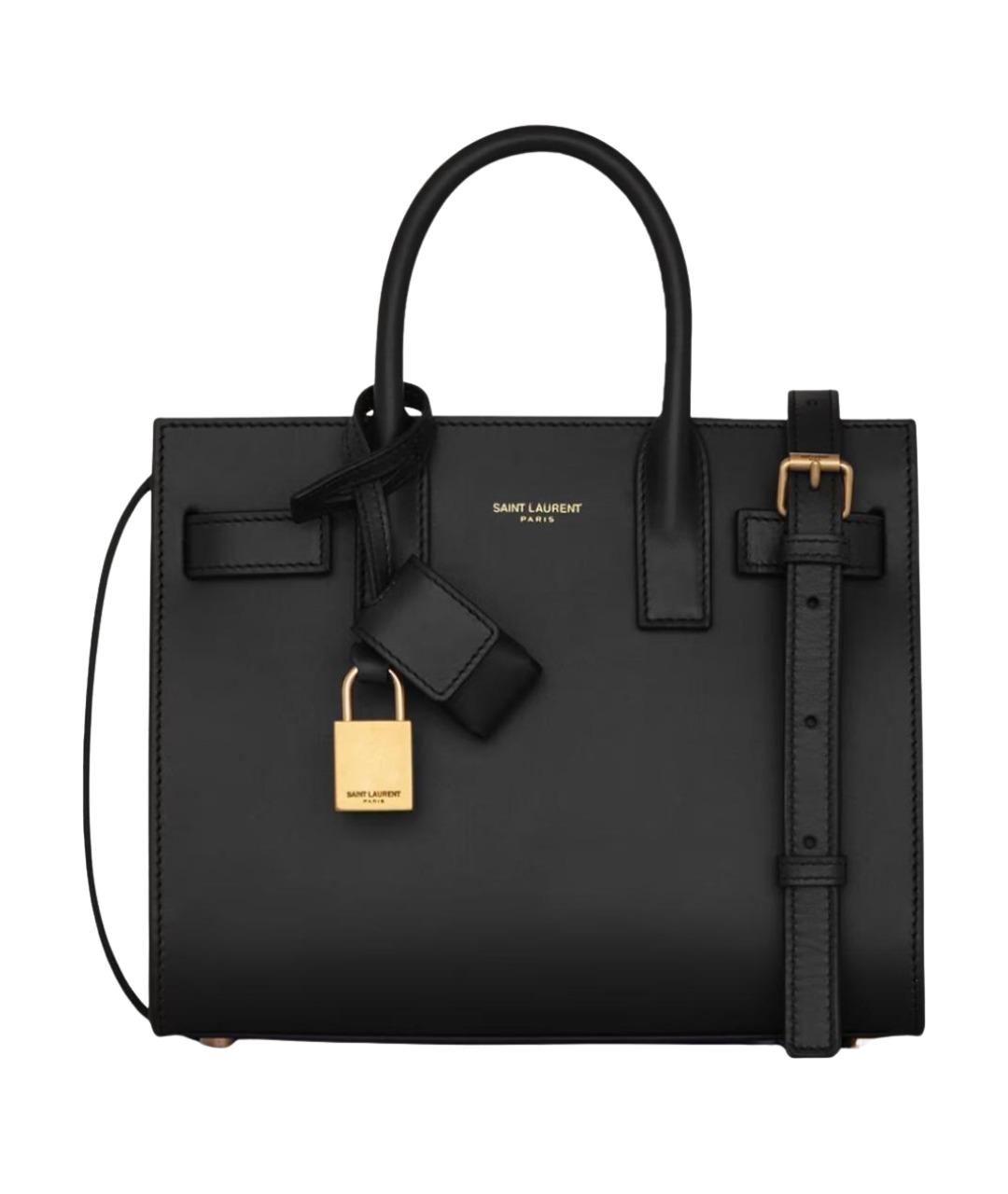 SAINT LAURENT Черная кожаная сумка тоут, фото 1