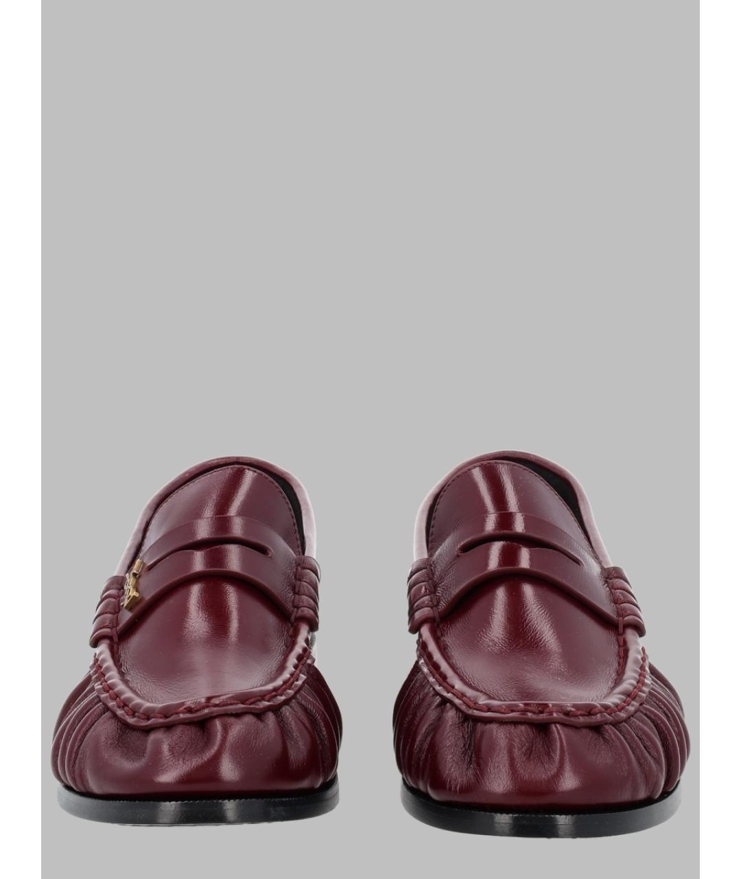 SAINT LAURENT Бордовые кожаные лоферы, фото 2