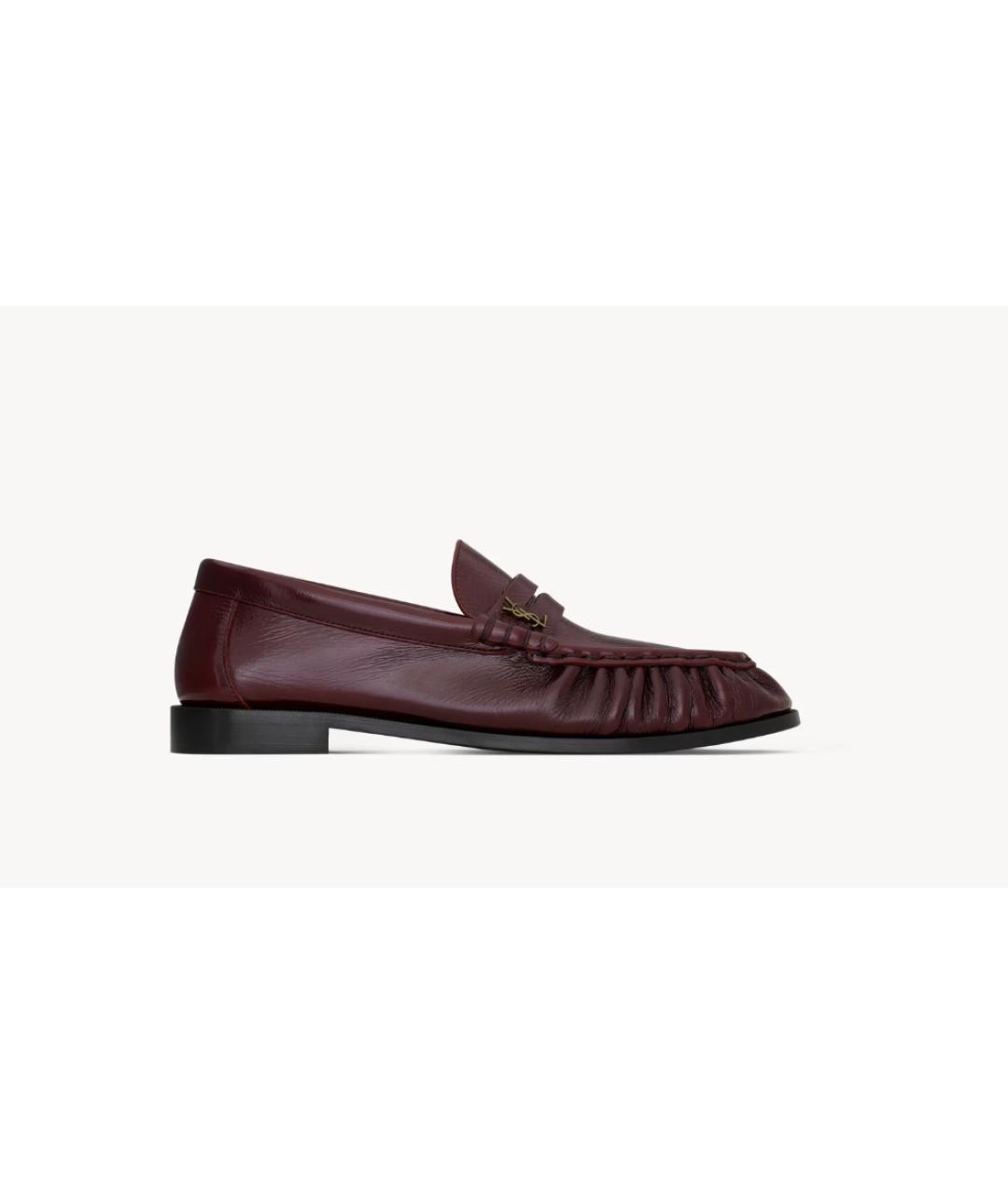 SAINT LAURENT Бордовые кожаные лоферы, фото 4
