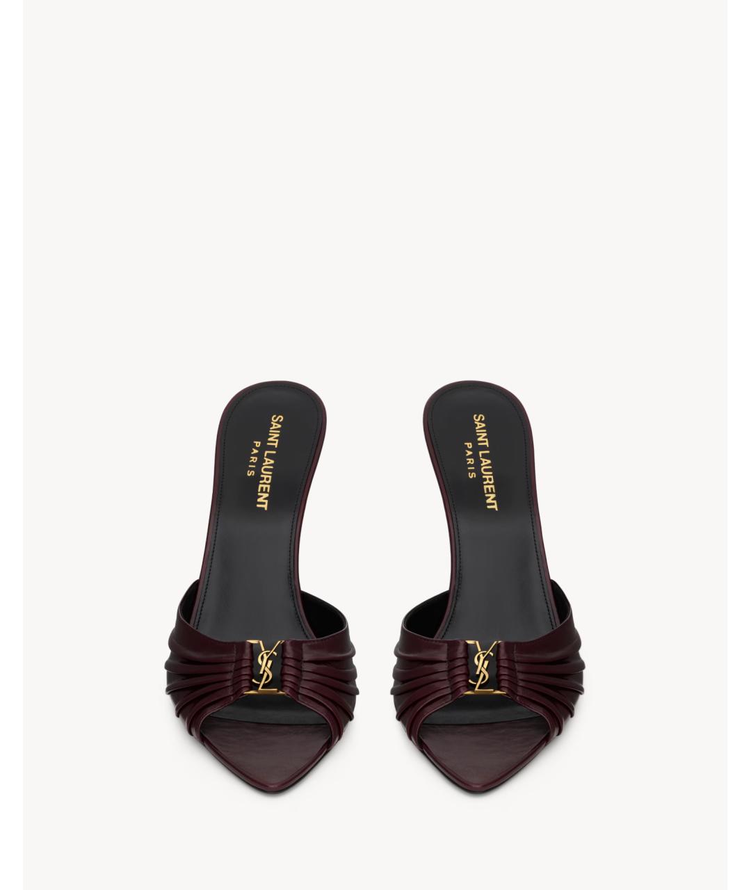 SAINT LAURENT Бордовые кожаные мюли, фото 2