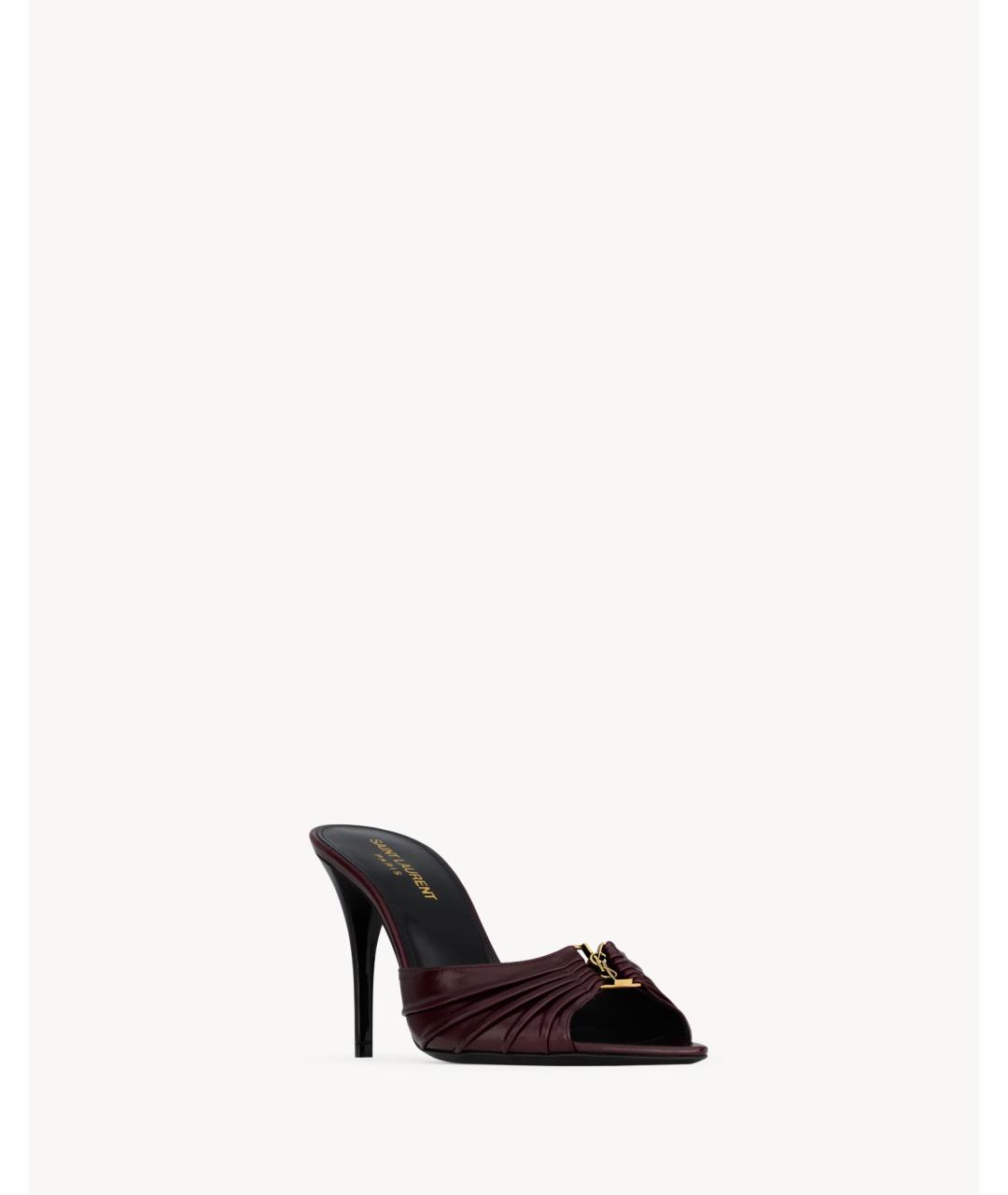 SAINT LAURENT Бордовые кожаные мюли, фото 3
