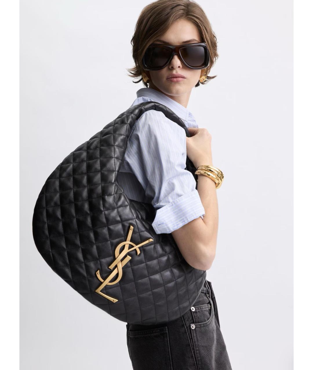 SAINT LAURENT Черная кожаная сумка тоут, фото 5