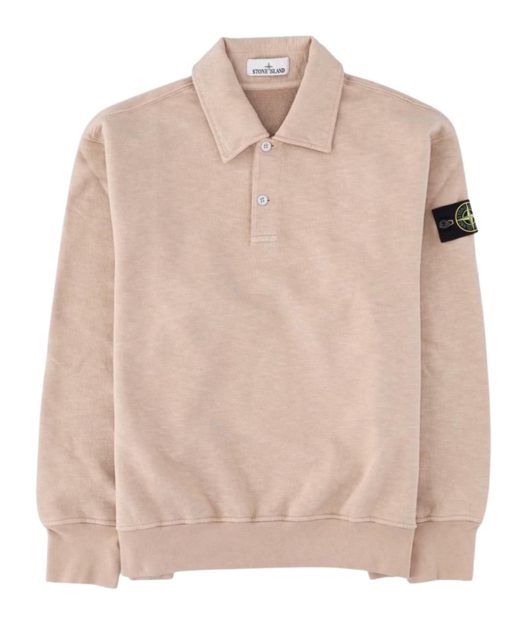 STONE ISLAND Бежевое хлопковое поло с длинным рукавом, фото 1