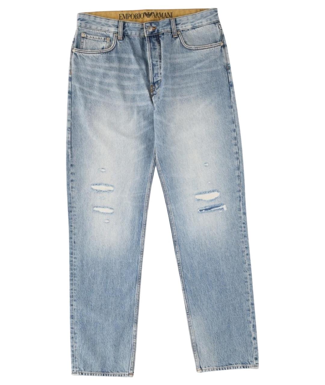 EMPORIO ARMANI Синие хлопковые прямые джинсы, фото 1
