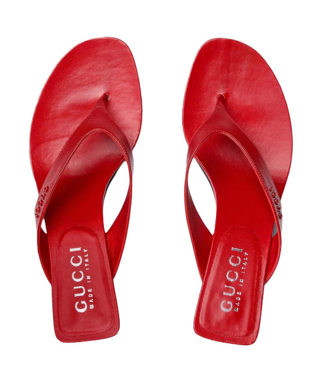 GUCCI Красные кожаные босоножки, фото 4