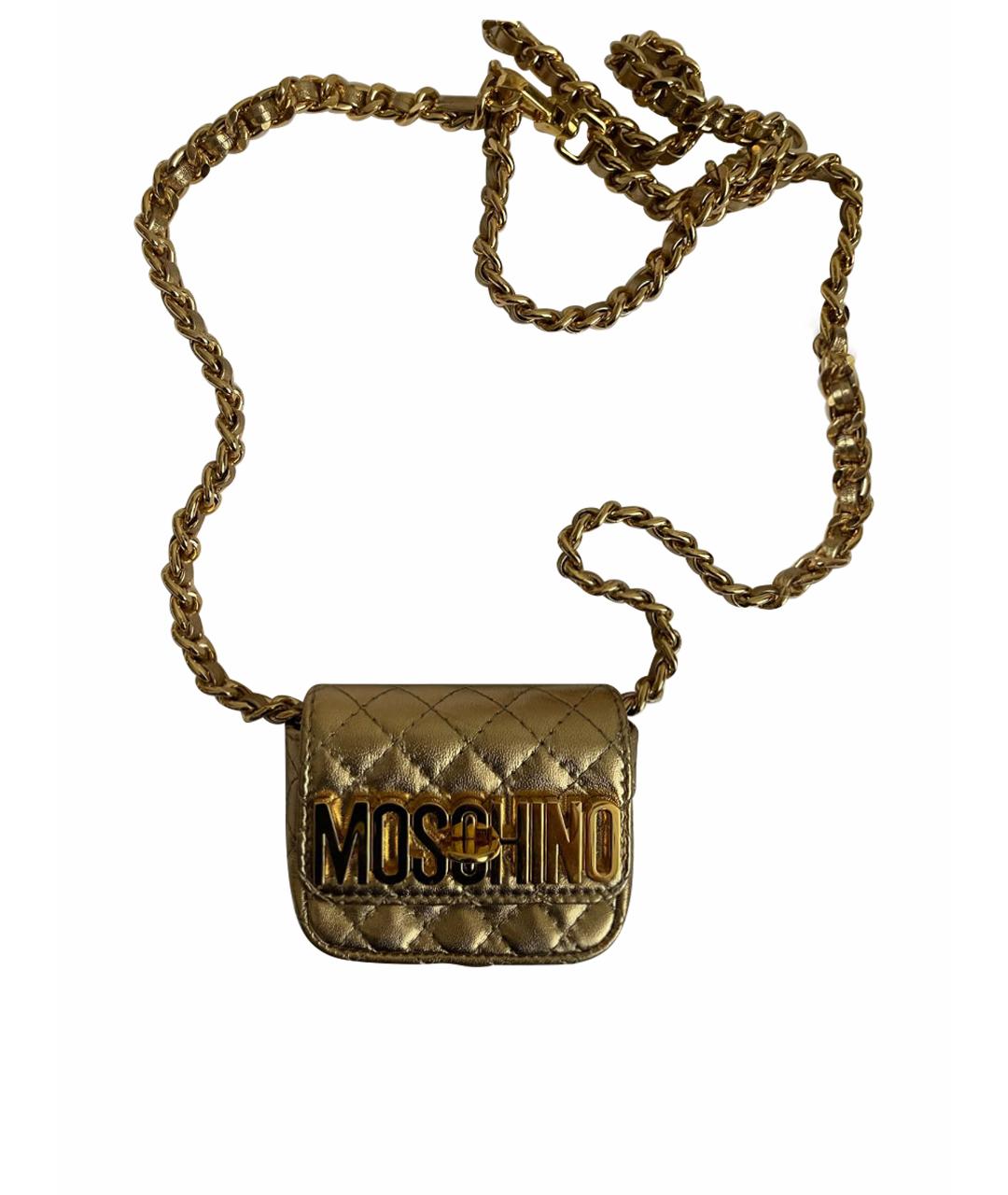 MOSCHINO Золотая кожаная поясная сумка, фото 1