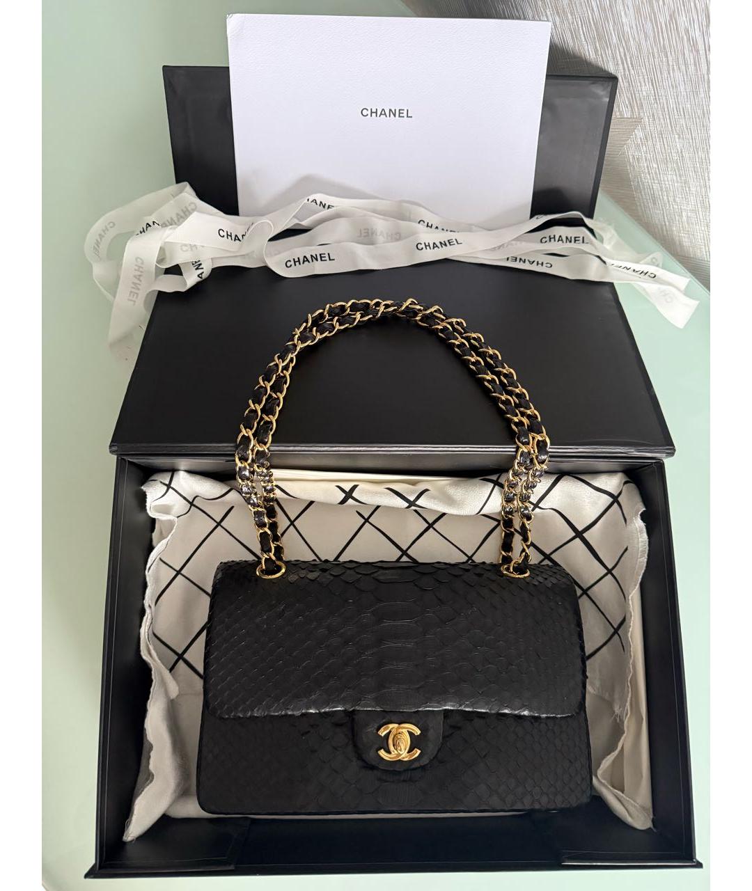 CHANEL Черная сумка через плечо из кожи питона, фото 8