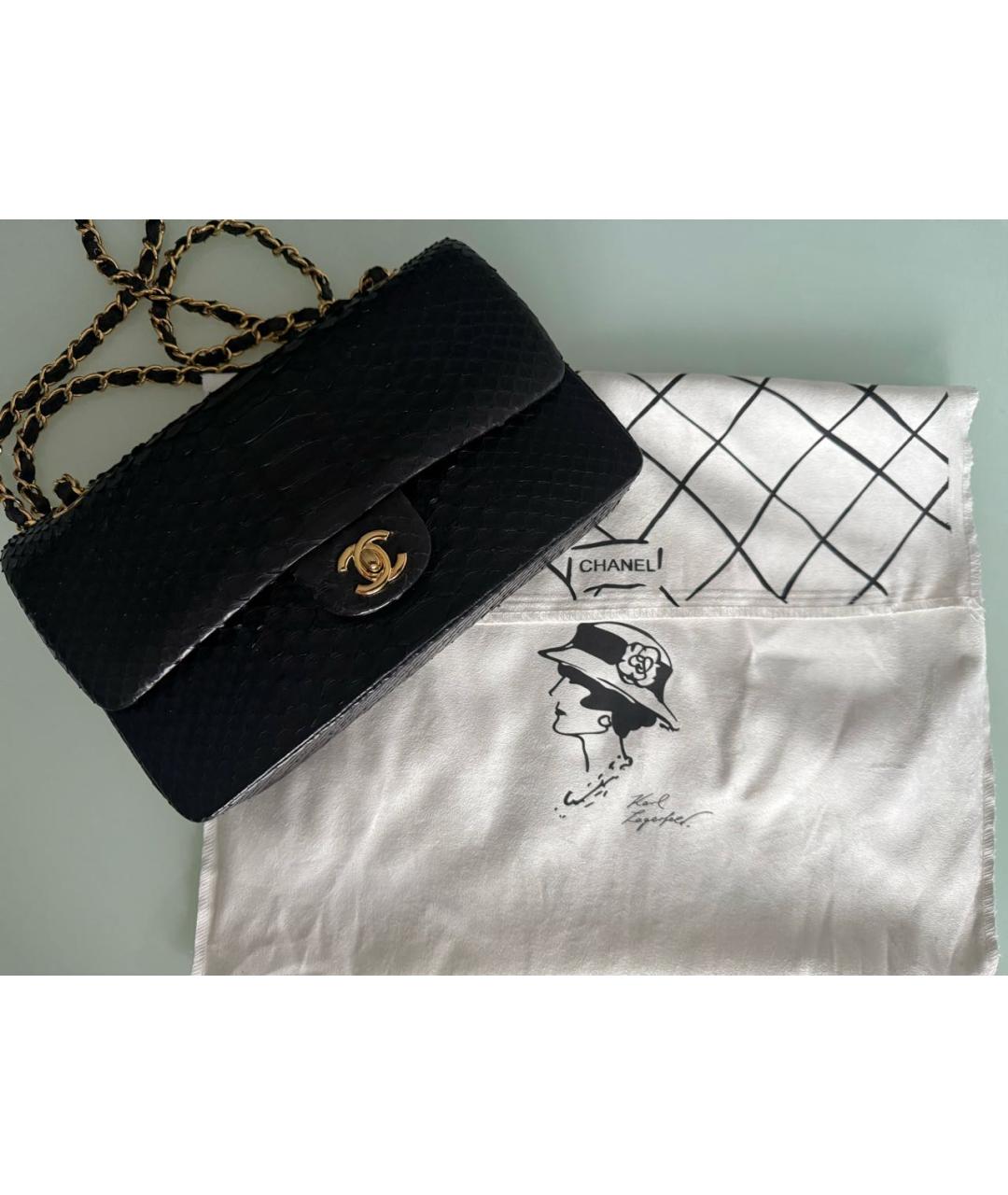 CHANEL Черная сумка через плечо из кожи питона, фото 6