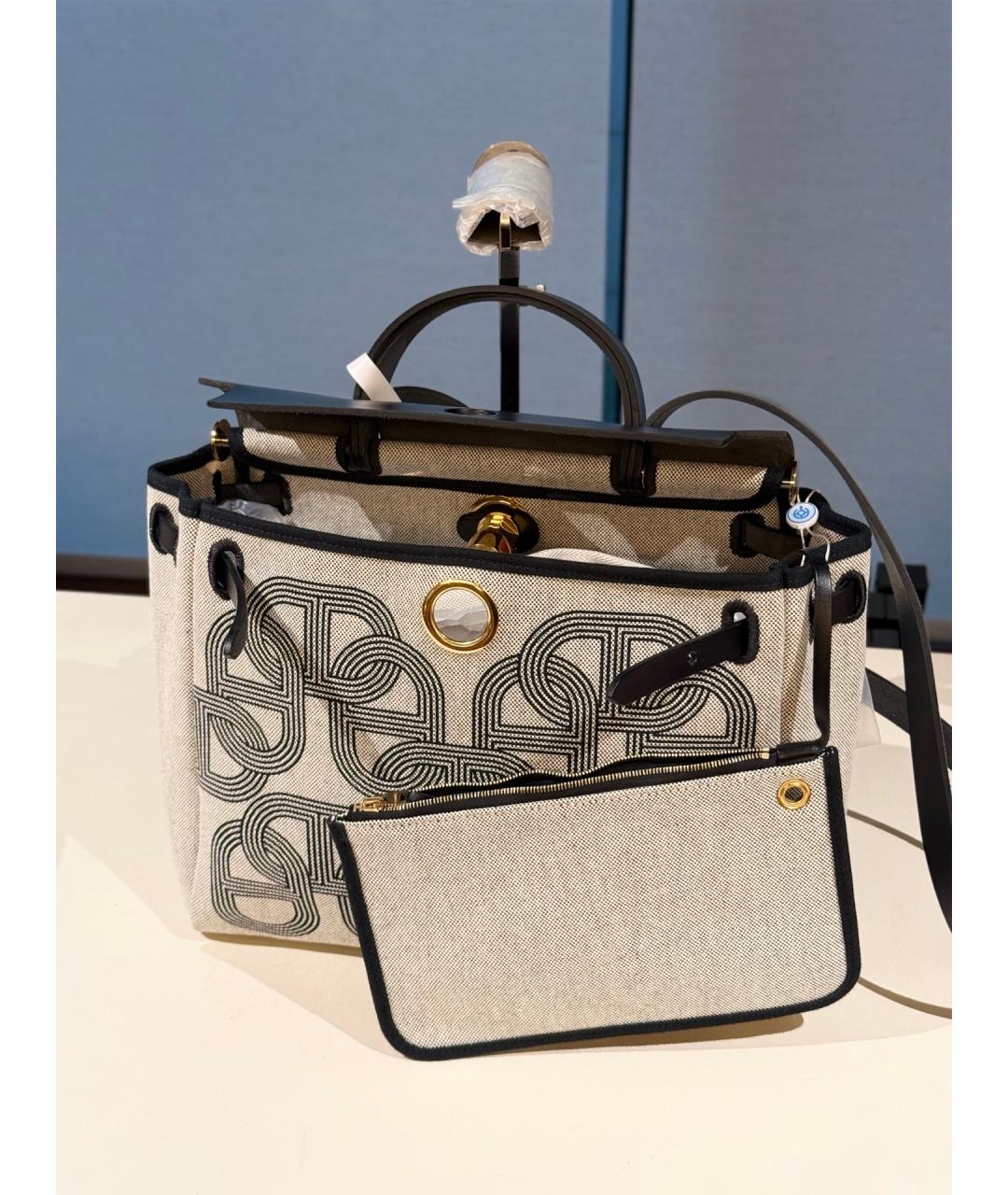 HERMES Бежевая сумка через плечо из канвы, фото 4