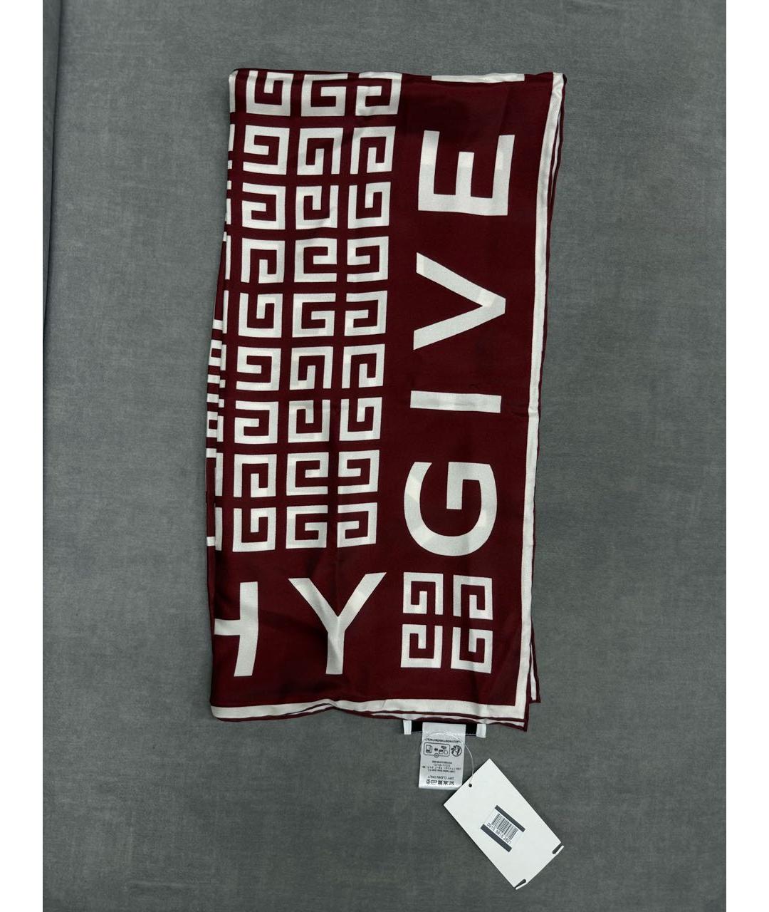 GIVENCHY Бордовый шелковый платок, фото 3