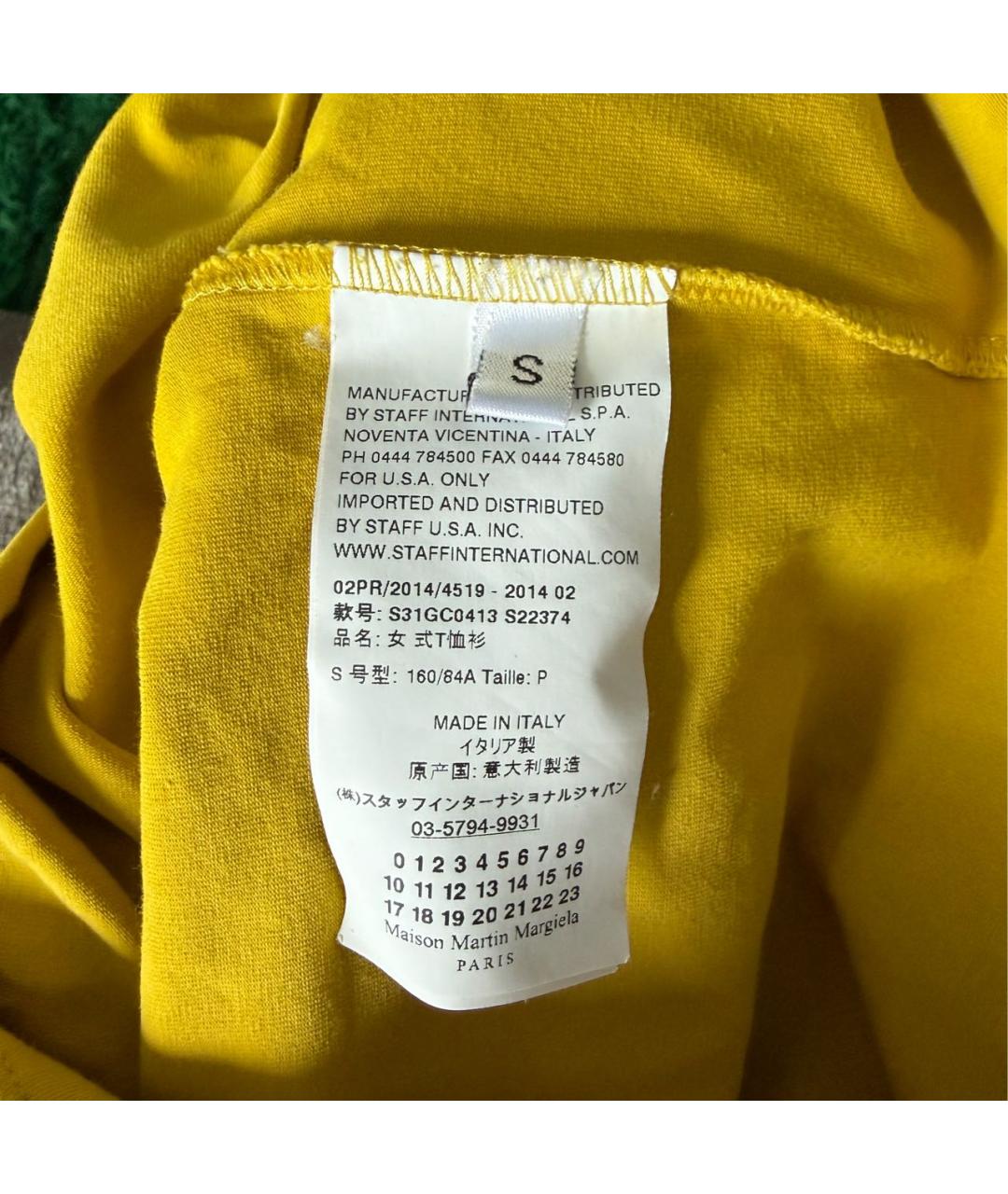 MAISON MARGIELA Горчичная хлопковая футболка, фото 3