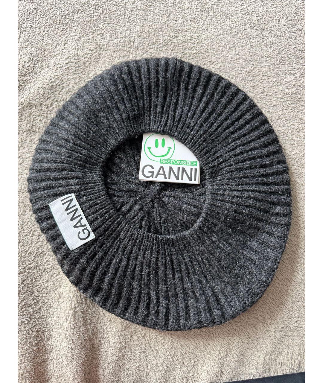 GANNI Антрацитовая шерстяная шапка, фото 2