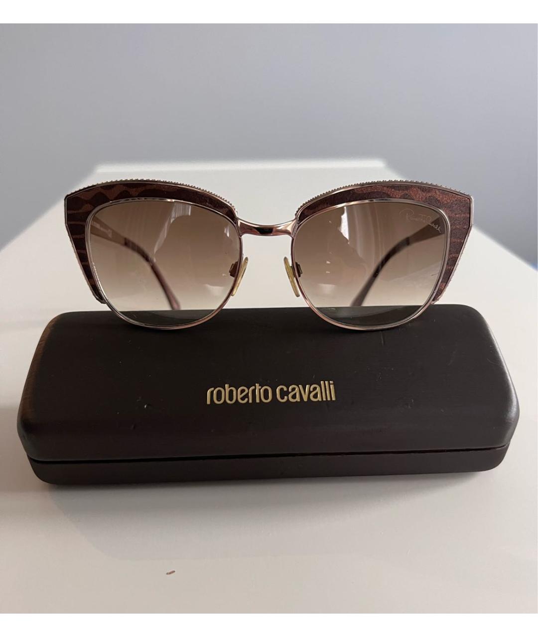 ROBERTO CAVALLI Коричневые металлические солнцезащитные очки, фото 5