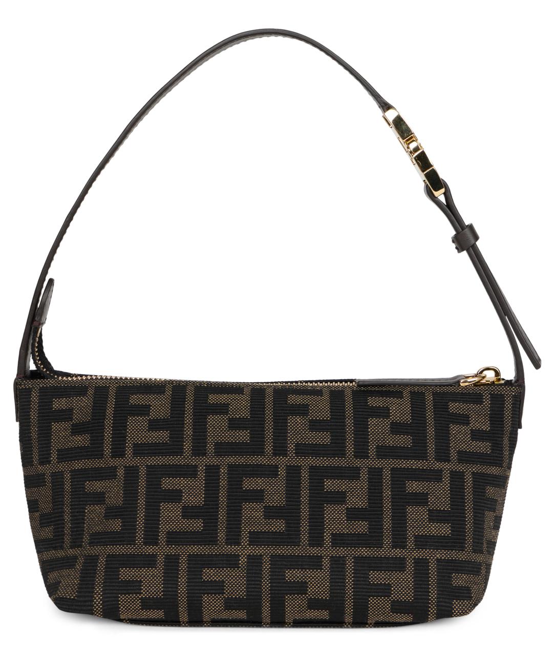 FENDI Коричневая жаккардовая сумка с короткими ручками, фото 3