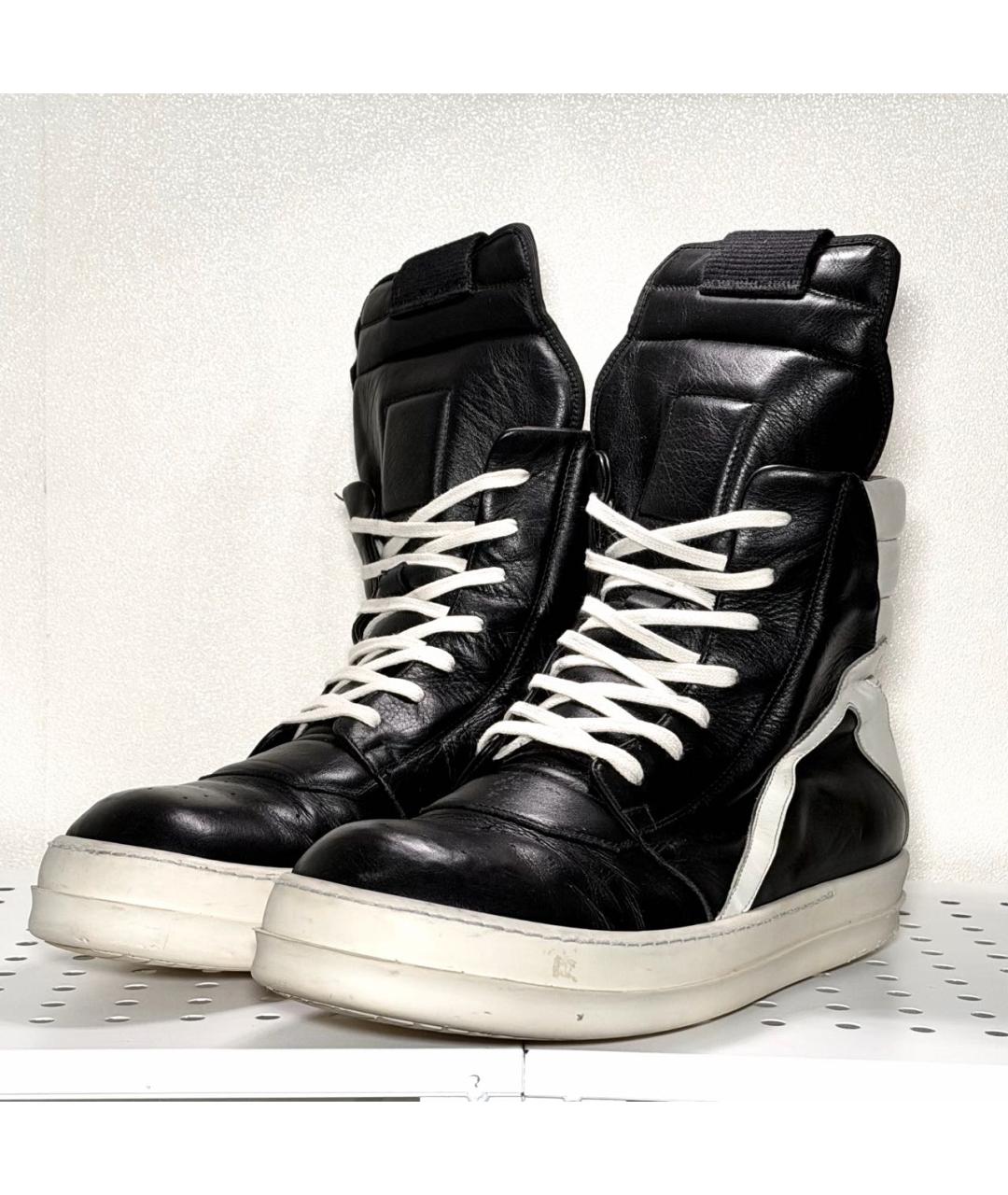 RICK OWENS Черные кожаные высокие кроссовки / кеды, фото 2