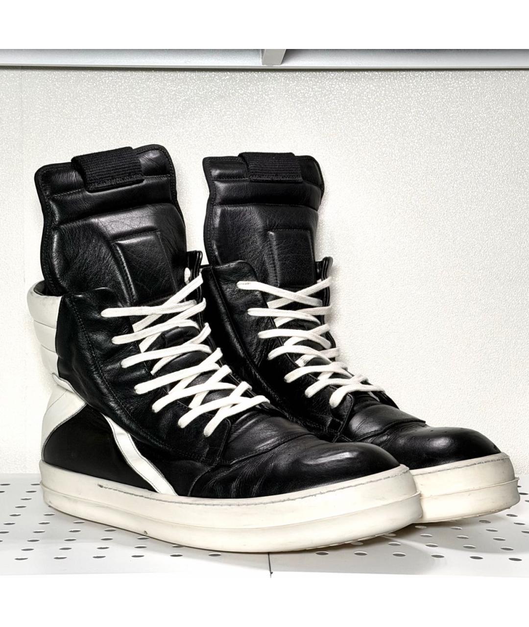 RICK OWENS Черные кожаные высокие кроссовки / кеды, фото 3