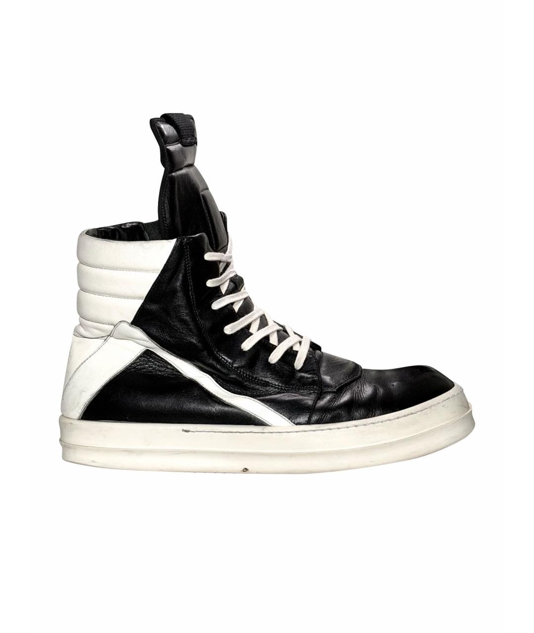RICK OWENS Черные кожаные высокие кроссовки / кеды, фото 1
