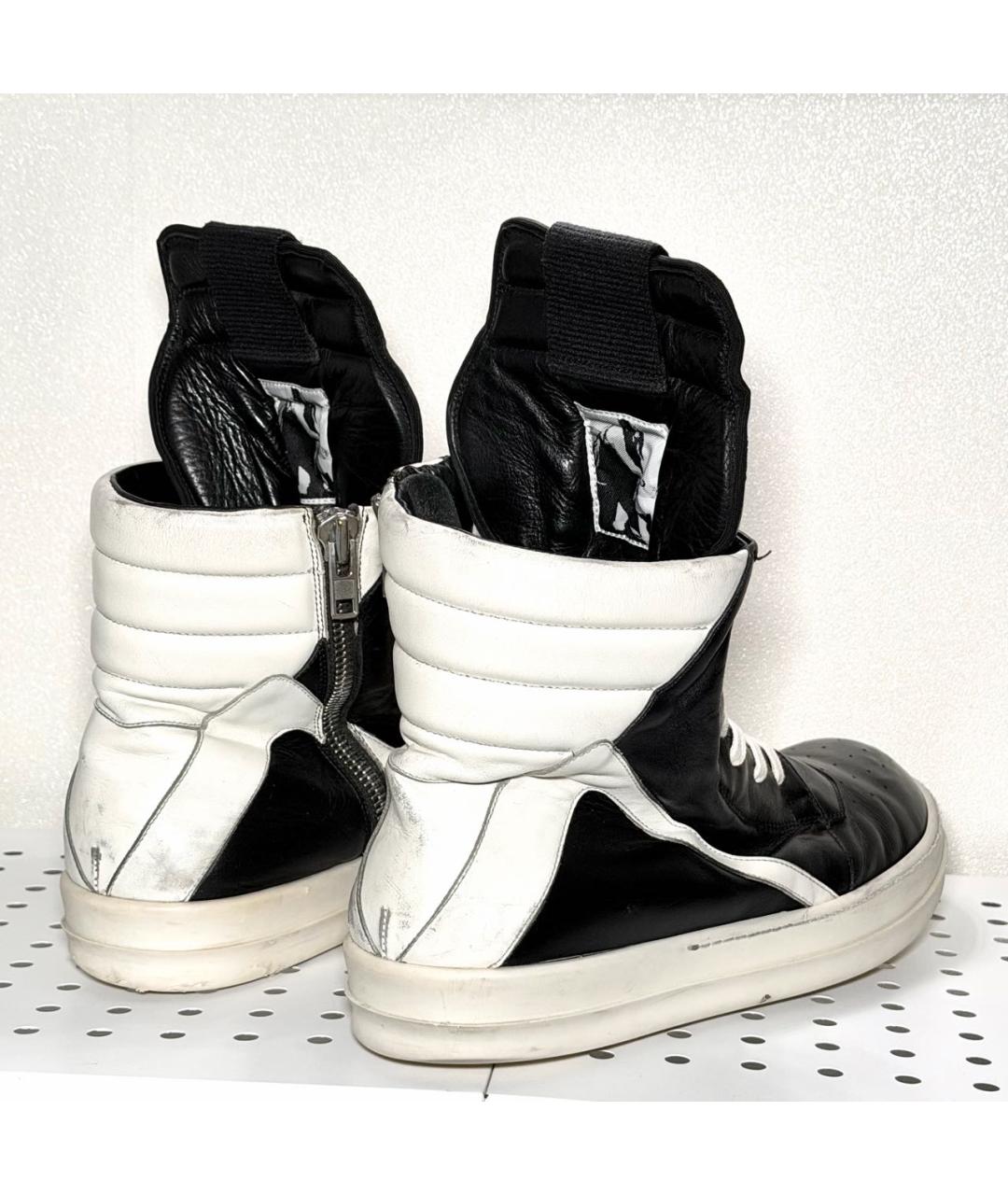 RICK OWENS Черные кожаные высокие кроссовки / кеды, фото 4
