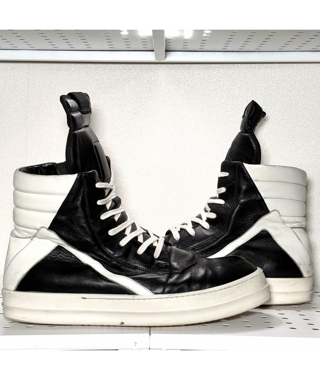 RICK OWENS Черные кожаные высокие кроссовки / кеды, фото 7