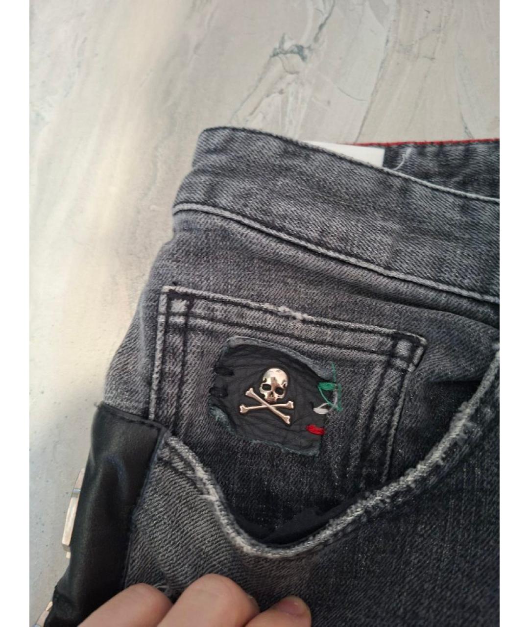 PHILIPP PLEIN Антрацитовые хлопко-эластановые джинсы скинни, фото 6