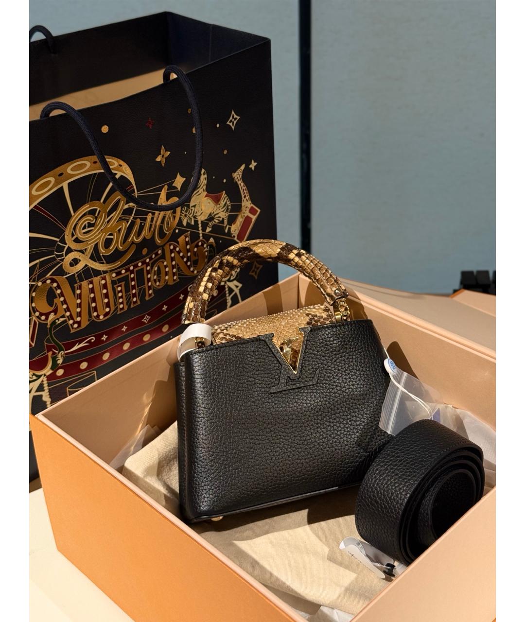 LOUIS VUITTON Черная кожаная сумка тоут, фото 2