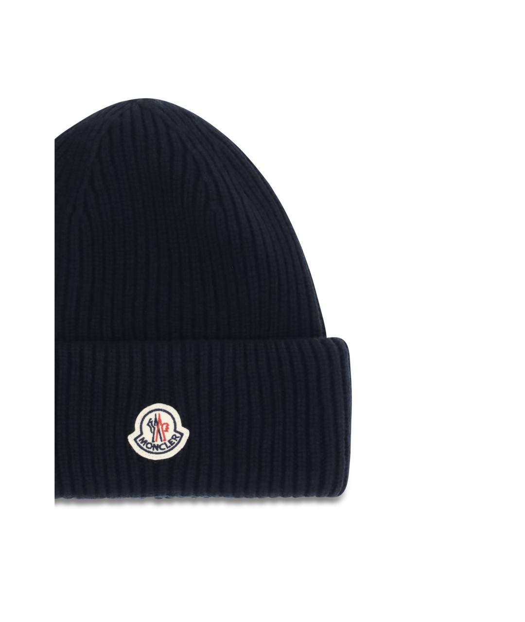 MONCLER Темно-синяя шерстяная шапка, фото 3