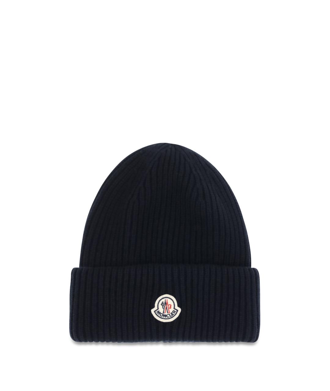 MONCLER Темно-синяя шерстяная шапка, фото 1