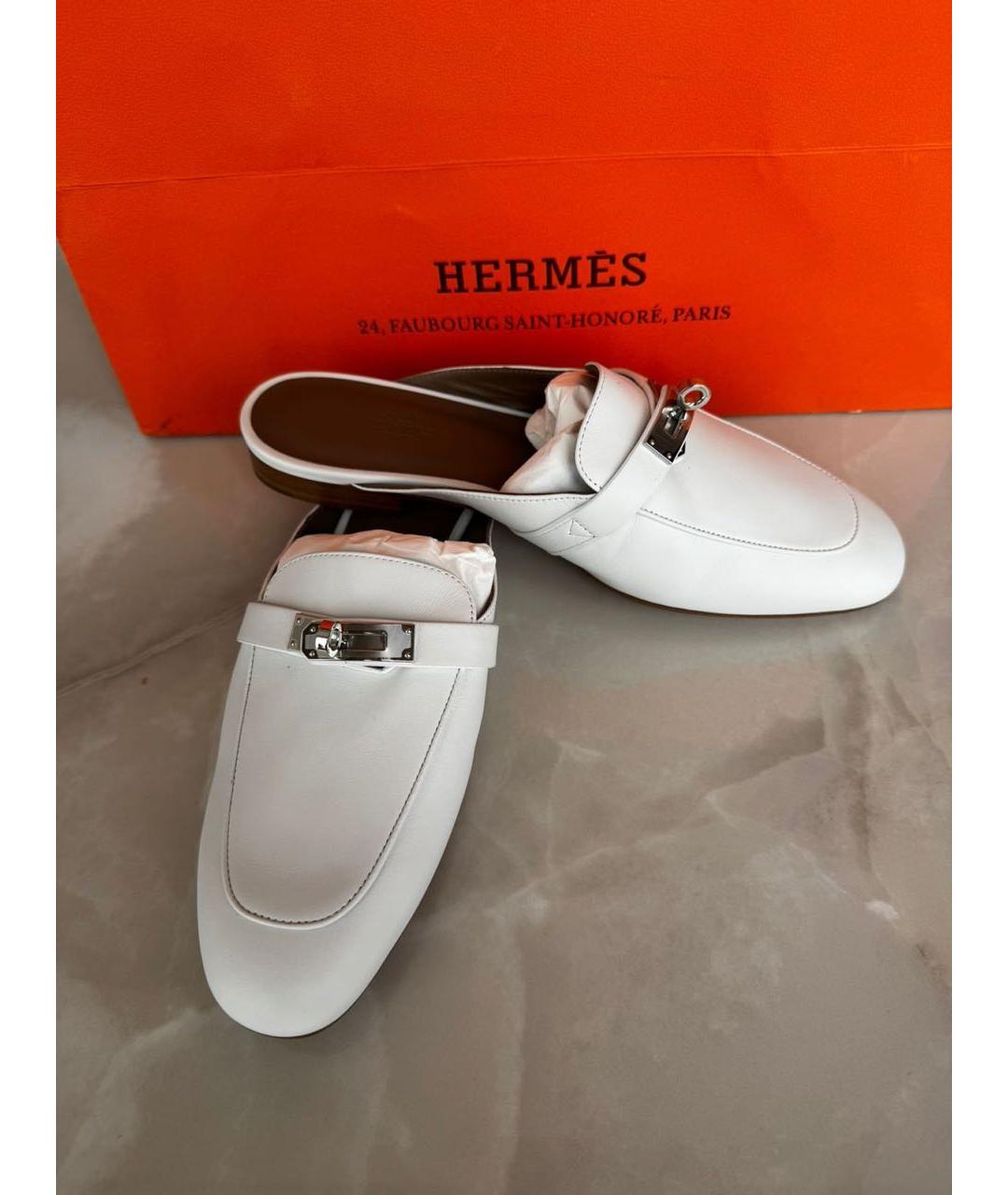 HERMES Белые кожаные мюли, фото 4