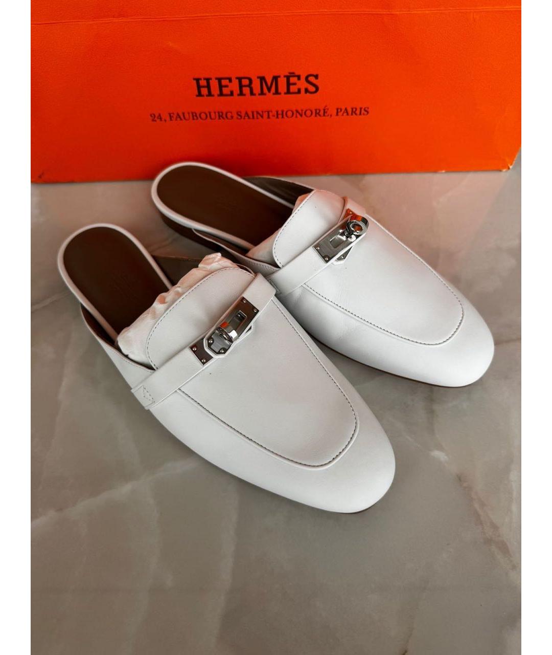 HERMES Белые кожаные мюли, фото 2