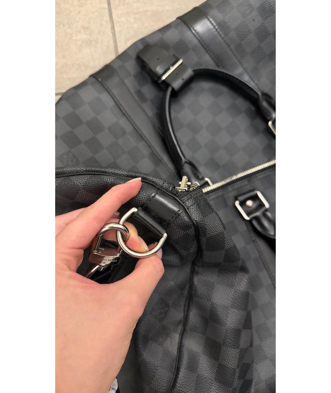 LOUIS VUITTON Антрацитовая кожаная дорожная/спортивная сумка, фото 3