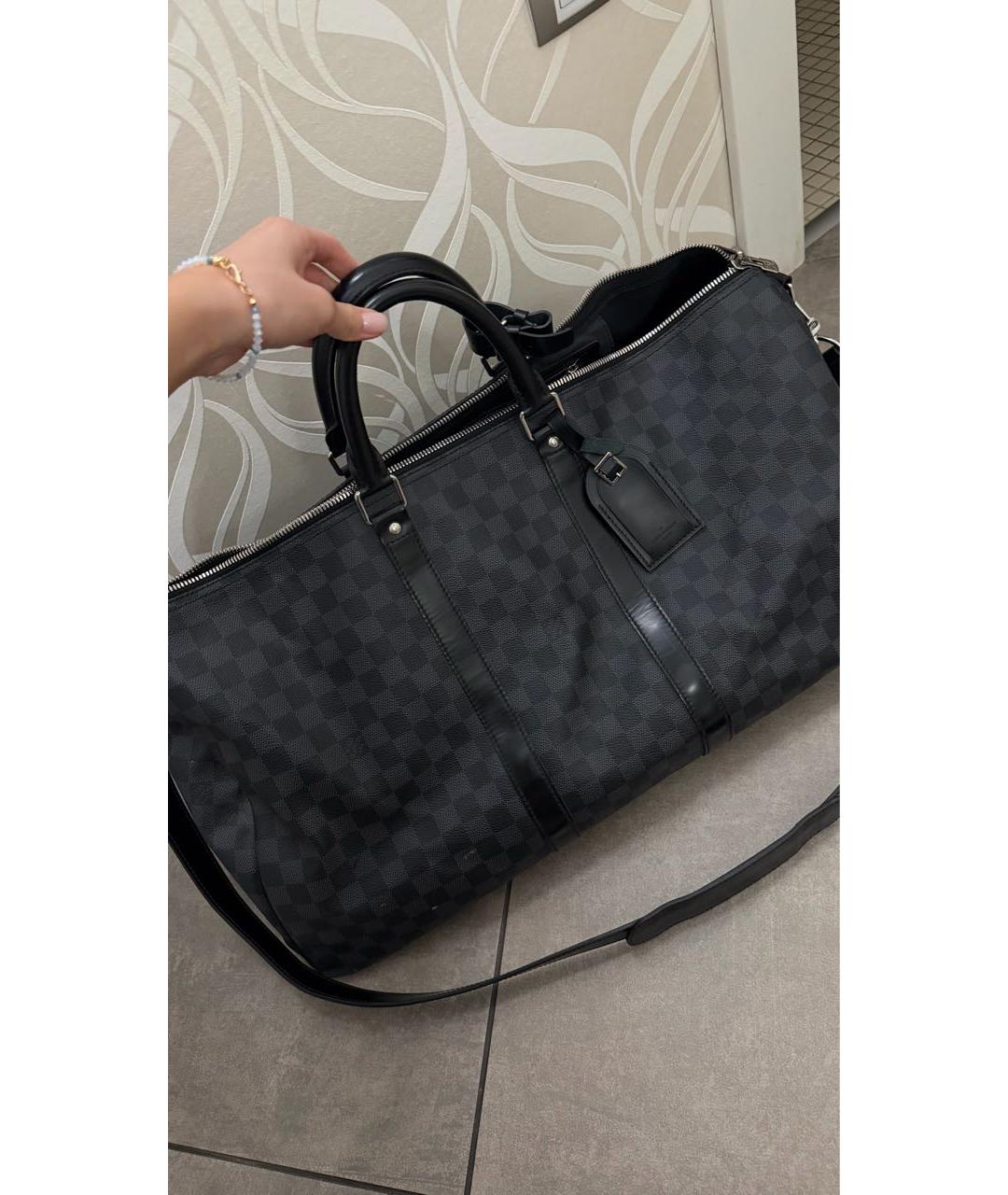 LOUIS VUITTON Антрацитовая кожаная дорожная/спортивная сумка, фото 5