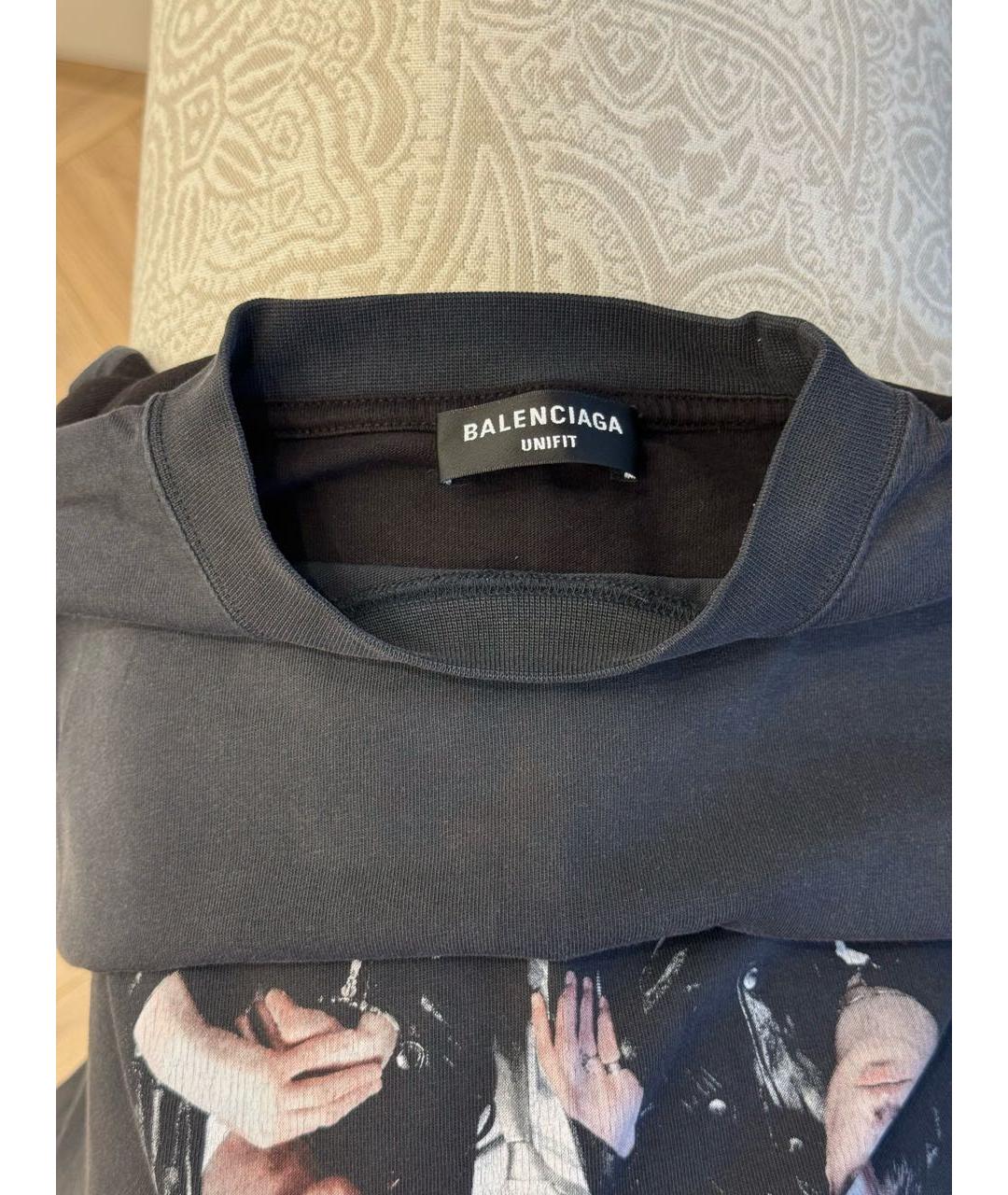 BALENCIAGA Антрацитовая хлопковая футболка, фото 3