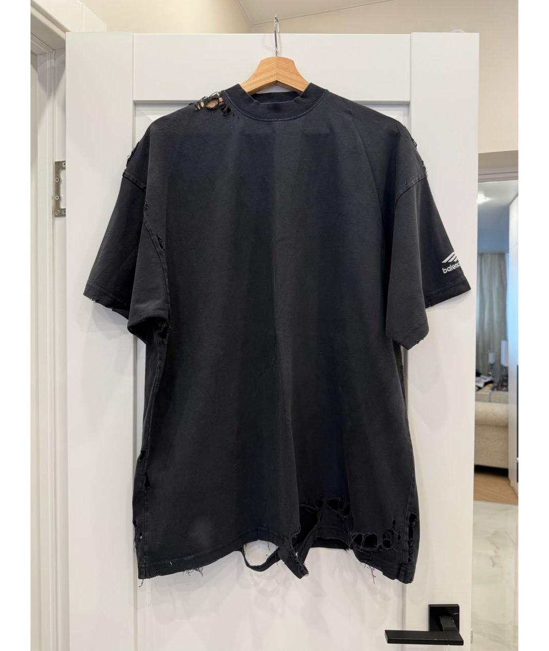 BALENCIAGA Антрацитовая хлопковая футболка, фото 4