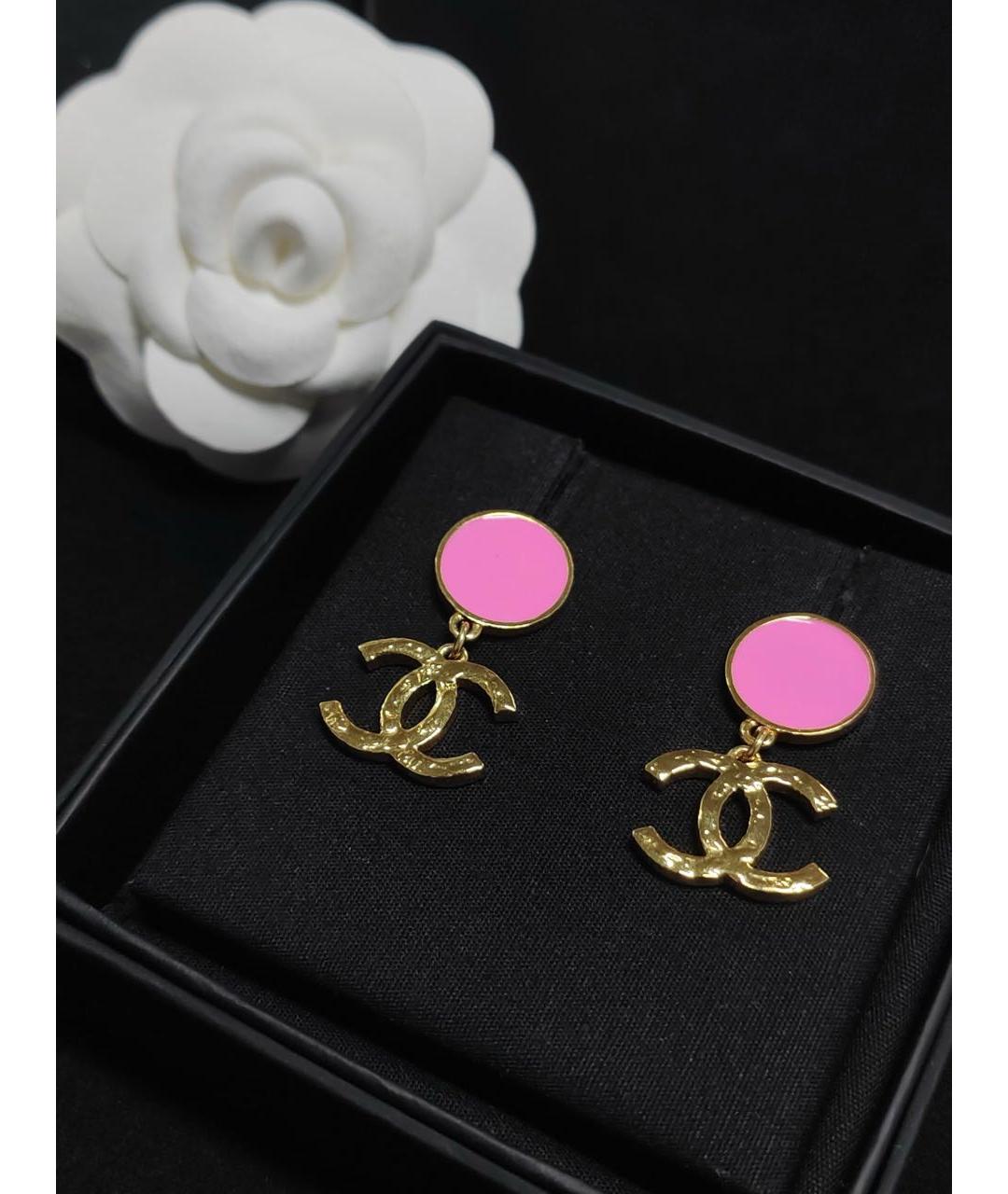 CHANEL Розовые металлические серьги, фото 2