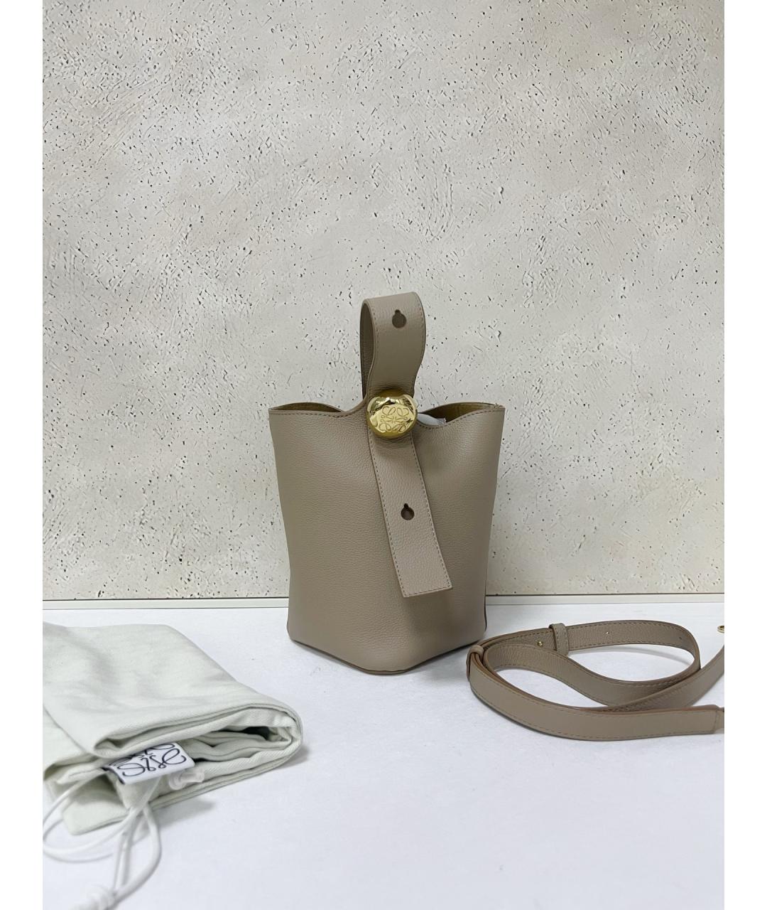 LOEWE Серая кожаная сумка тоут, фото 7