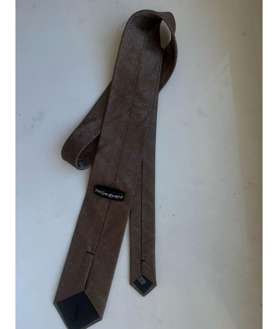 SAINT LAURENT Коричневый шелковый галстук, фото 6