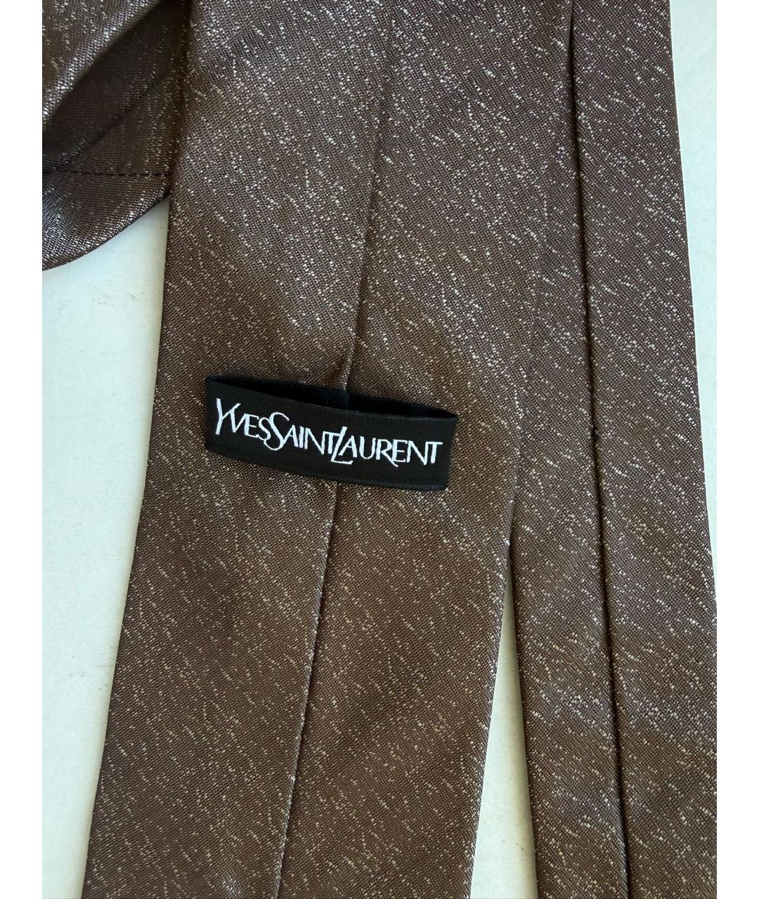 SAINT LAURENT Коричневый шелковый галстук, фото 7