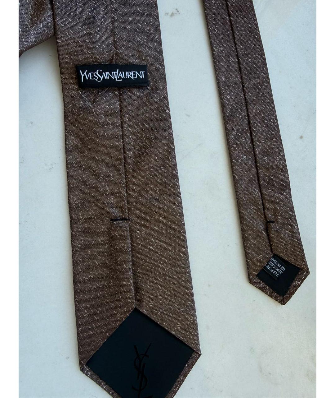 SAINT LAURENT Коричневый шелковый галстук, фото 5