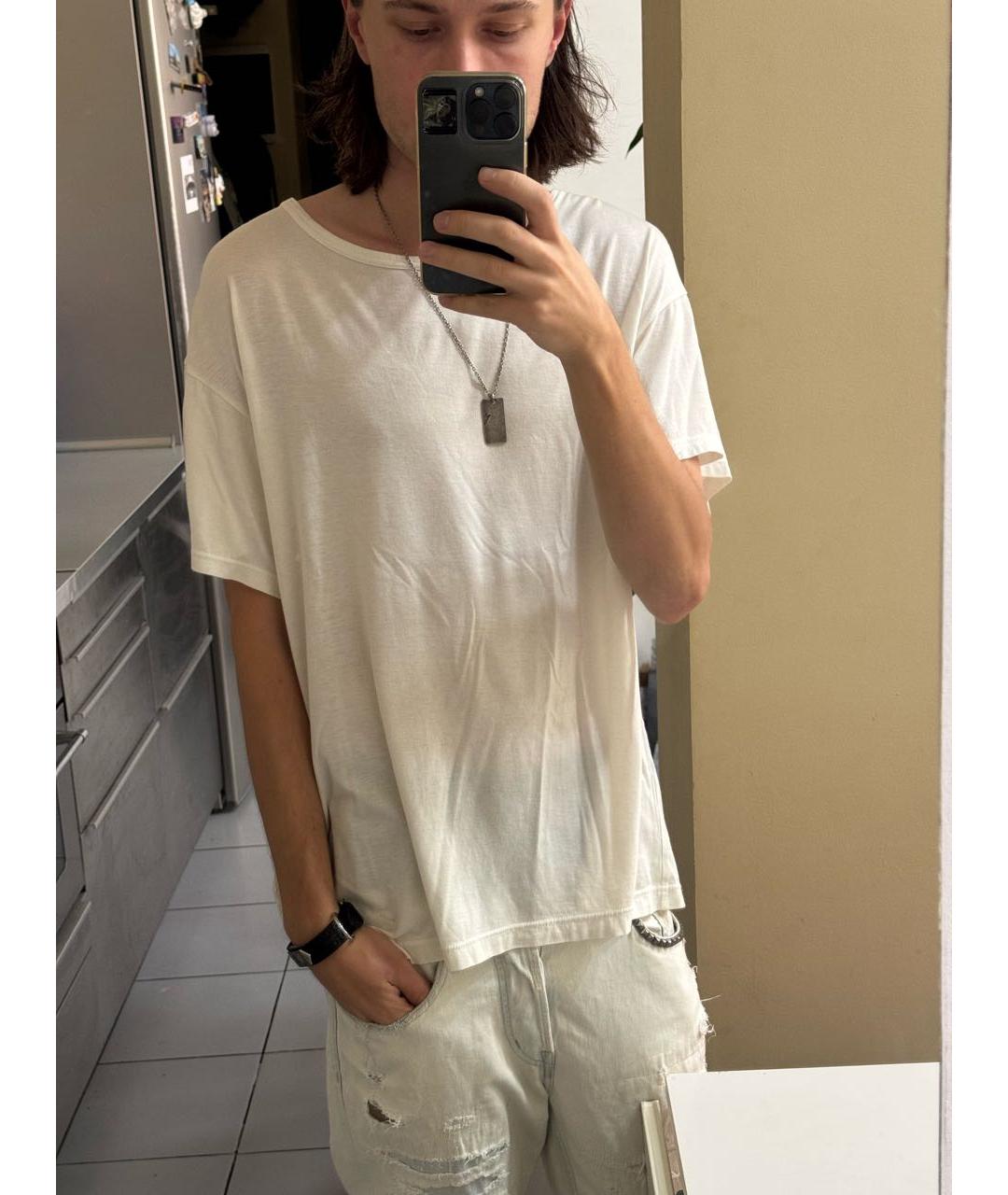 YOHJI YAMAMOTO Белая хлопко-льняная футболка, фото 4