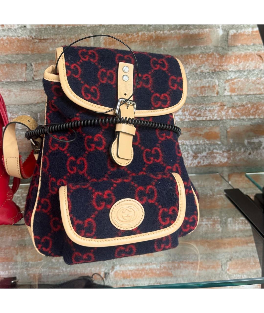 GUCCI Темно-синий шерстяной рюкзак, фото 2