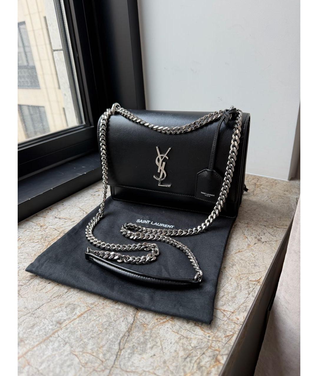 SAINT LAURENT Черная кожаная сумка через плечо, фото 2