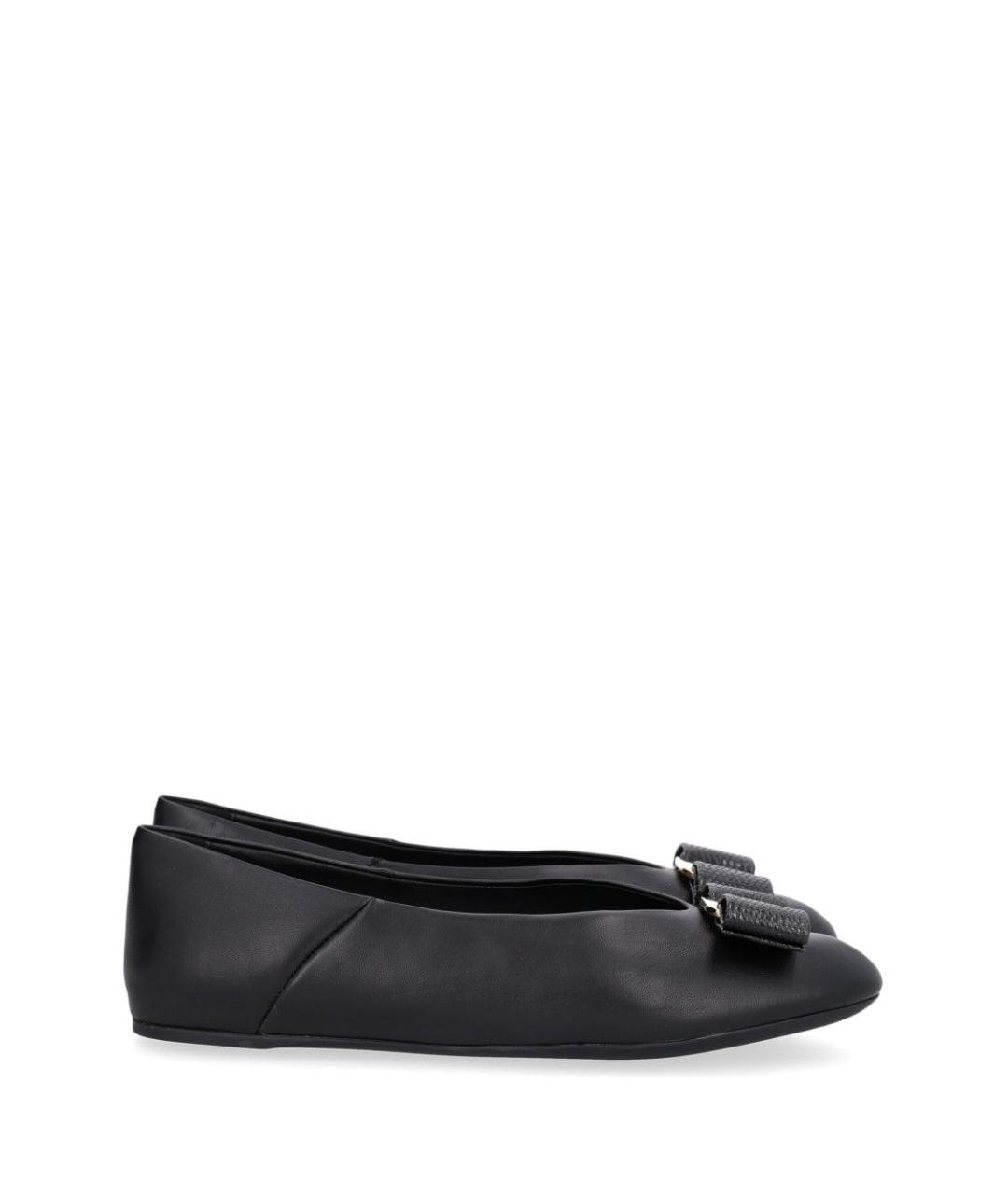 FERRAGAMO Черные кожаные балетки, фото 1