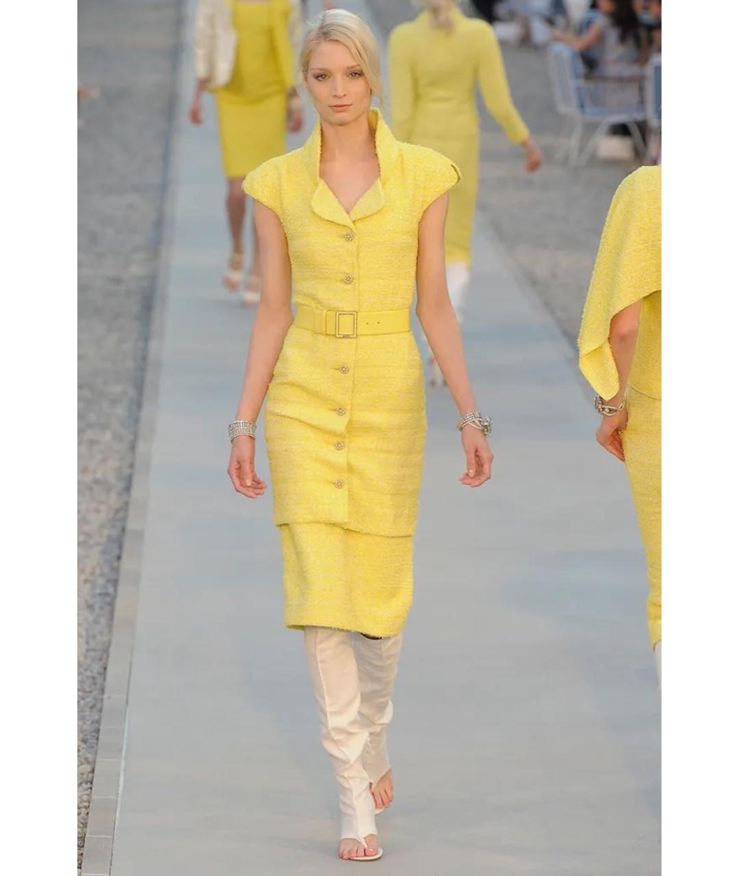 CHANEL Желтое твидовое повседневное платье, фото 2