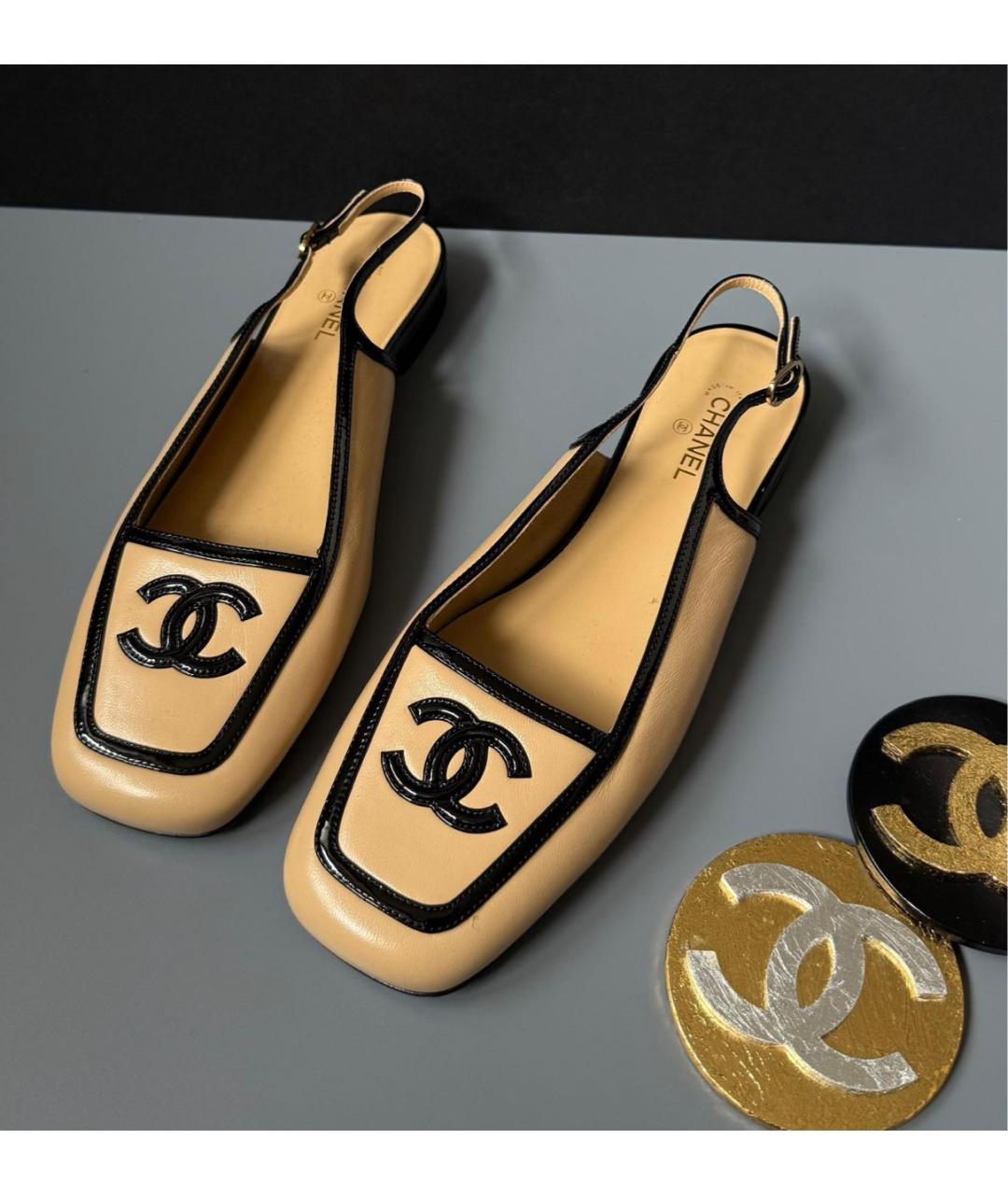CHANEL Бежевые кожаные туфли, фото 3