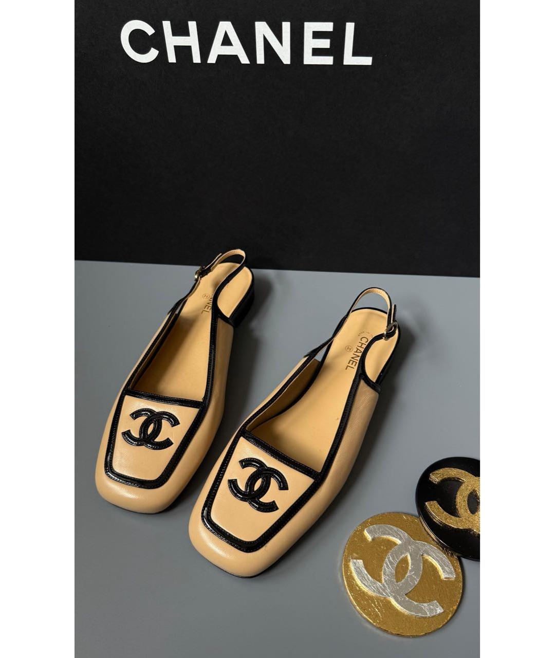 CHANEL Бежевые кожаные туфли, фото 2