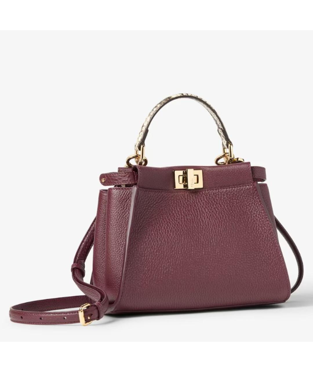 FENDI Бордовая кожаная сумка тоут, фото 2