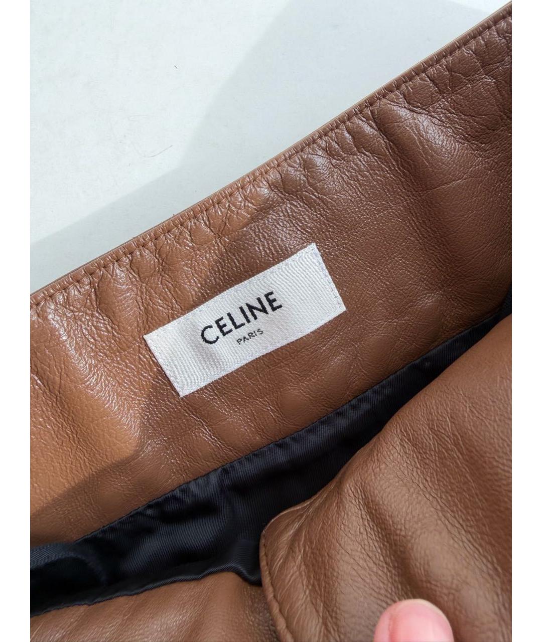 CELINE Коричневая кожаная юбка мини, фото 4